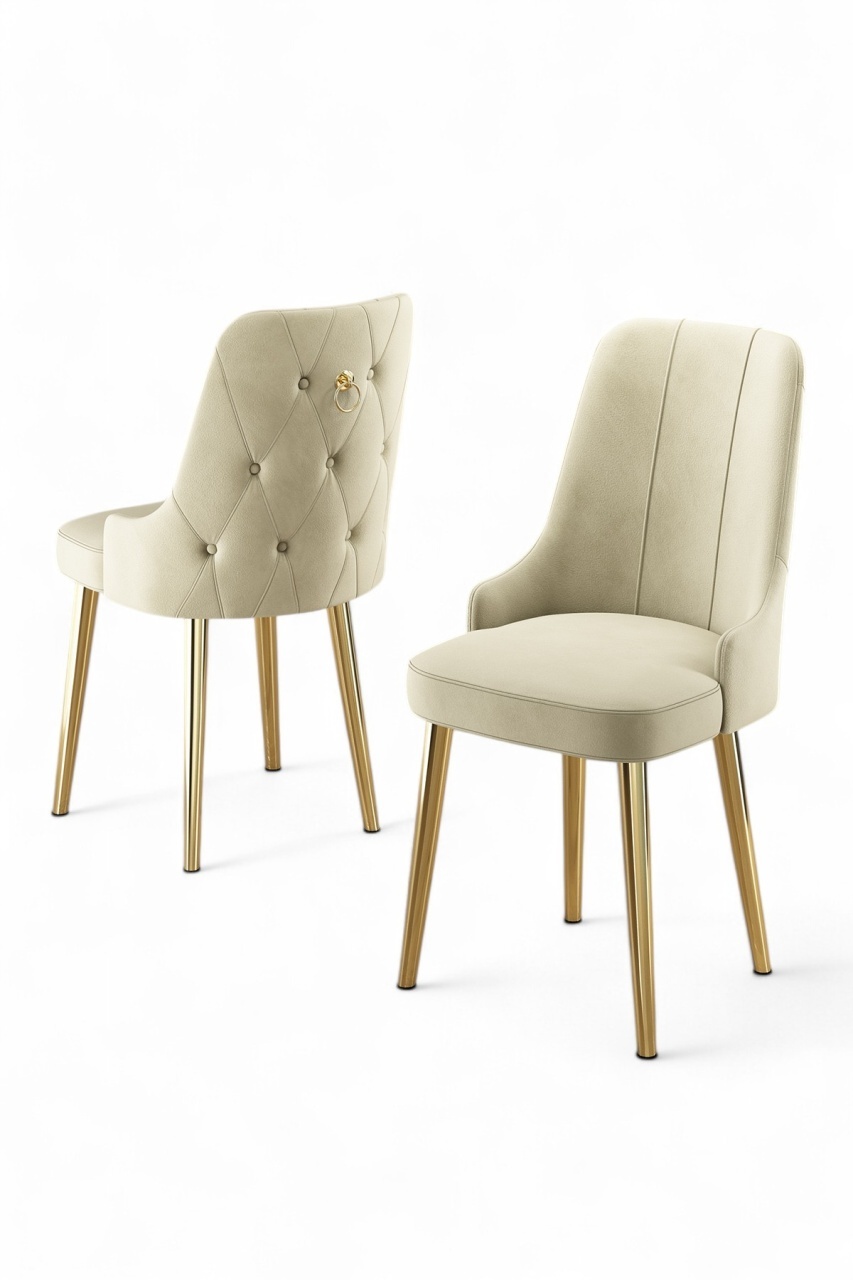 Chairs Set 2 scaune dining crem/aurii din textil Newa The Home Collection