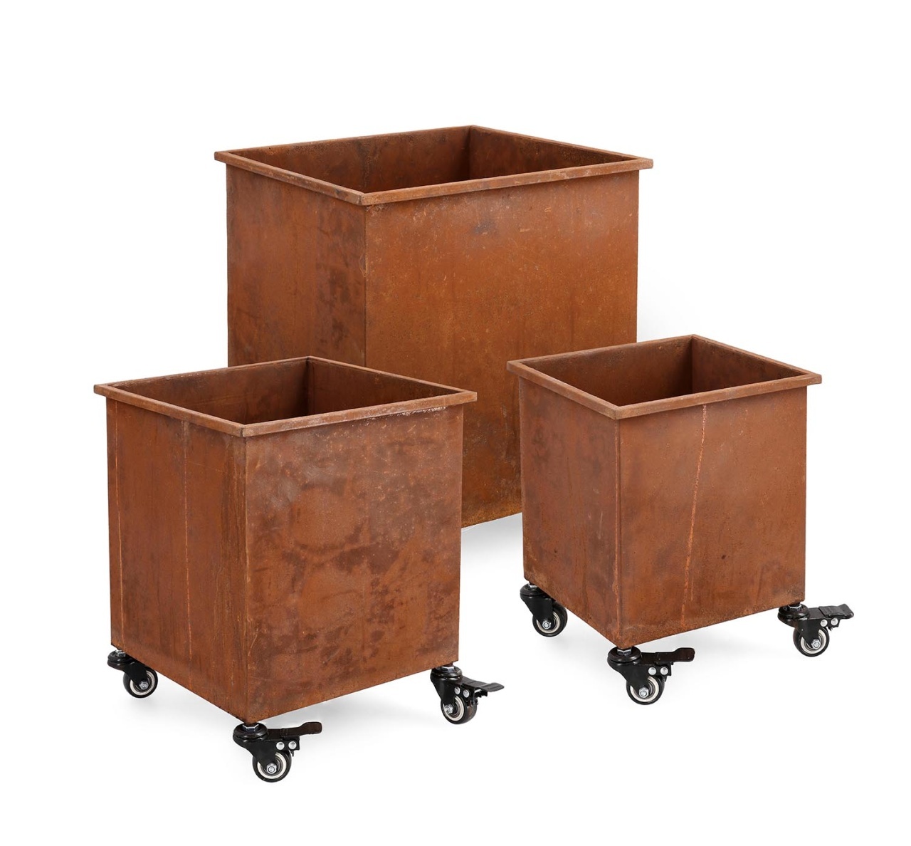 Pots & Planters Set 3 ghivece pentru exterior maro ruginiu din metal Haik Square Bizzotto