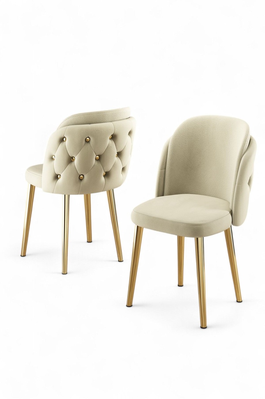 Chairs Set 4 scaune dining crem/aurii din textil Axle The Home Collection