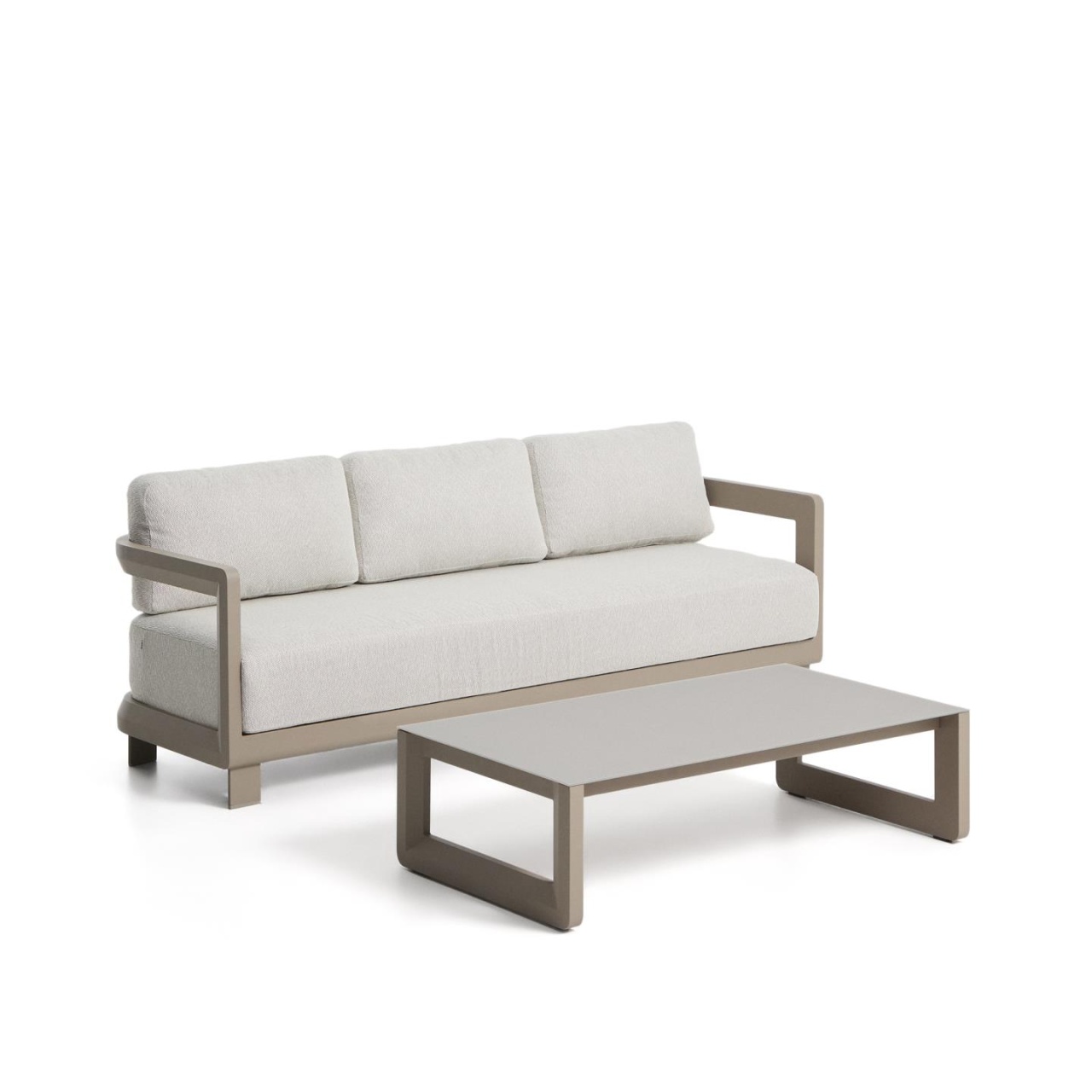 capsule cafea Set canapea si masa de cafea ecru din metal Nerano Kave Home