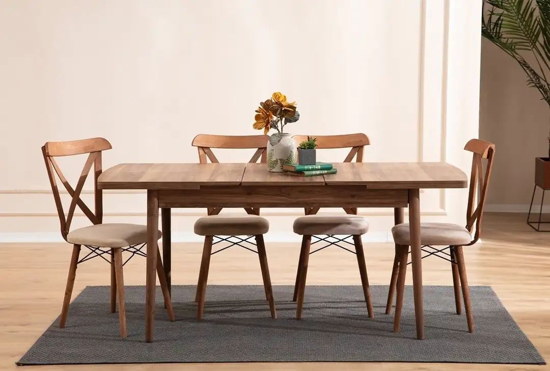 masa ovala extensibila Set masa dining extensibila si 4 scaune maro Cenova The Home Collection