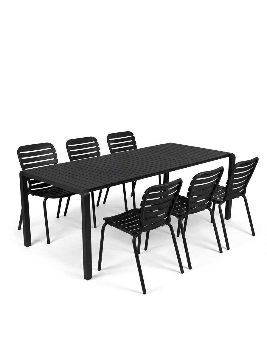 Outdoor Furniture Set masa dining si 4 scaune exterior negre din metal Vondel Large Table Zuiver