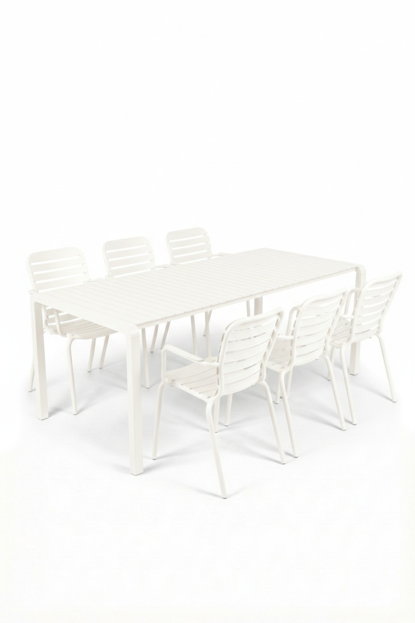 Outdoor Furniture Set masa dining si 6 scaune exterior albe din metal Vondel Large Chair Zuiver