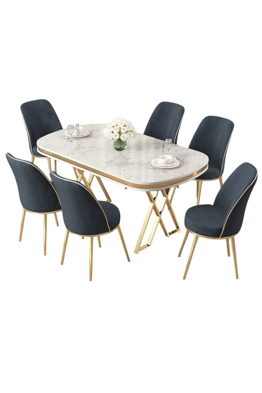 Set masa dining si 6 scaune multicolor din metal Lai Anthracite The Home Collection