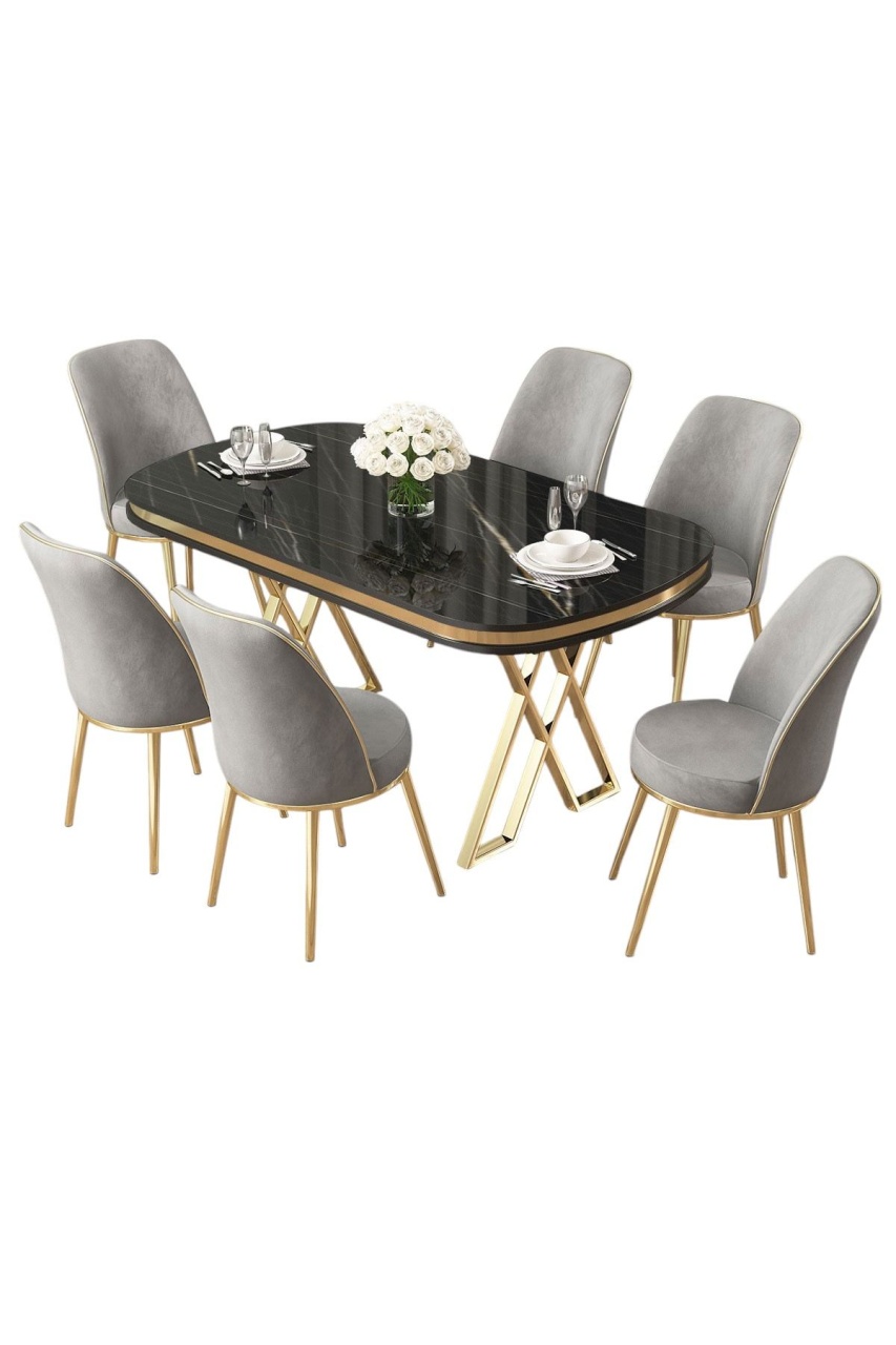 masa cu 6 scaune Set masa dining si 6 scaune multicolor din metal Lai Grey The Home Collection