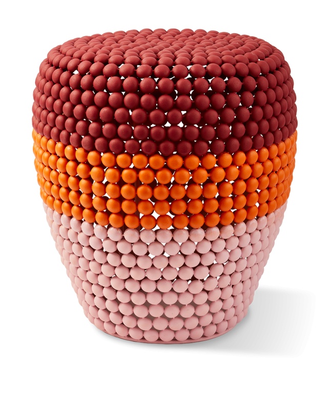 Outdoor Furniture Taburet rotund rosu corai din metal 40 cm Striped Dot Pols Potten