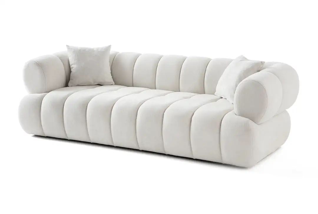 Sofas Canapea alba din textil pentru 3 persoane Petra Boucle The Home Collection