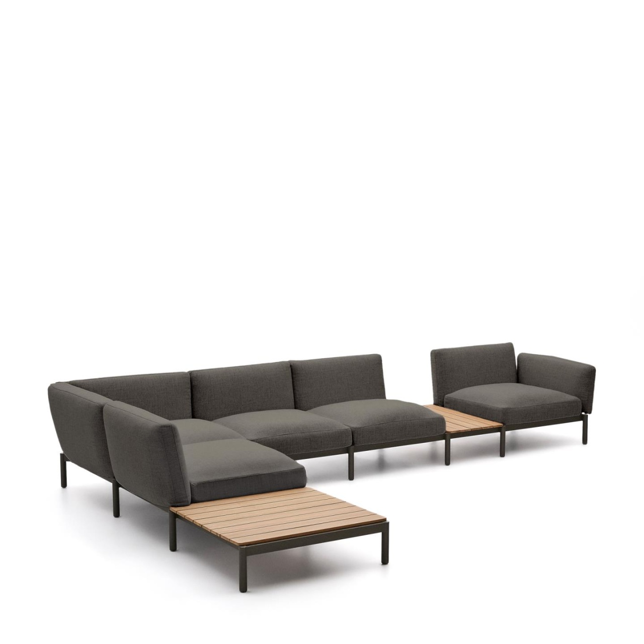 Outdoor Furniture Canapea cu colt modulara exterior gri/verde din textil pentru 5 persoane Sorells Kave Home