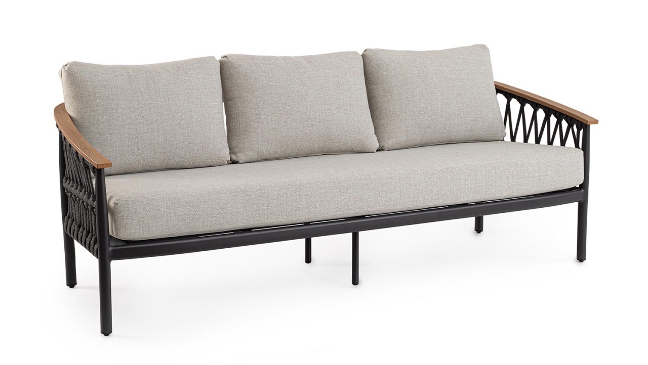 Outdoor Sofas Canapea exterior maro/gri carbune din metal pentru 3 persoane Fenix Bizzotto