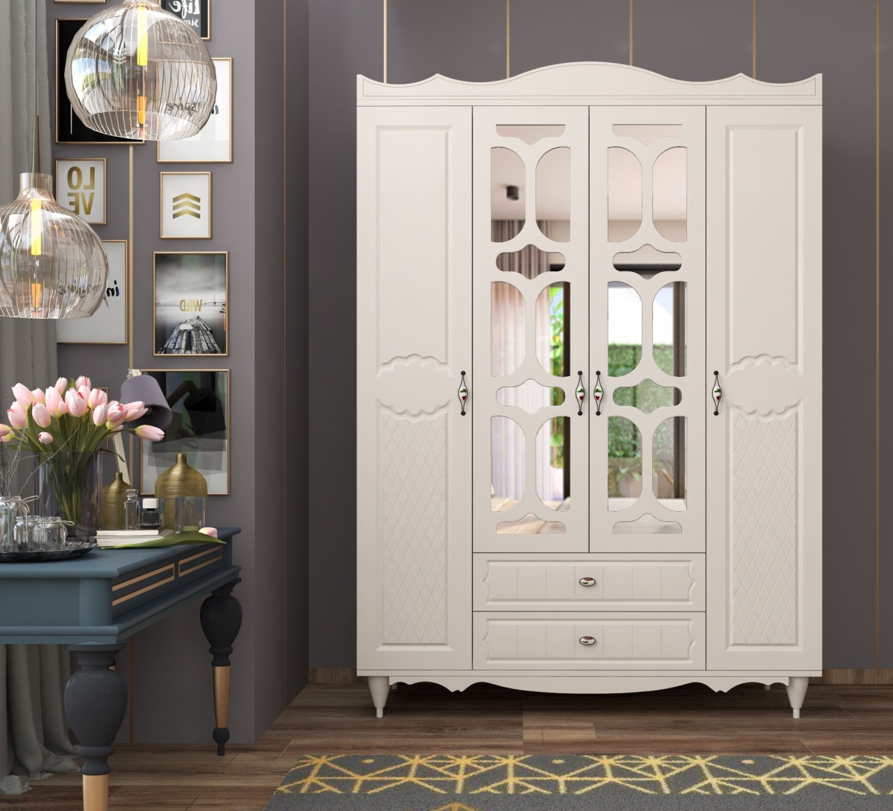 Furniture Dulap alb 190 cm Minas Mirror L The Home Collection