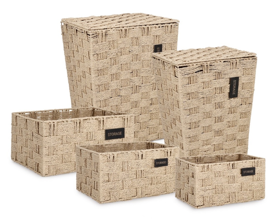 Laundry Baskets Set 2 cosuri de rufe si 3 cosuri depozitare maro din hartie Rahel Rectangle Bizzotto