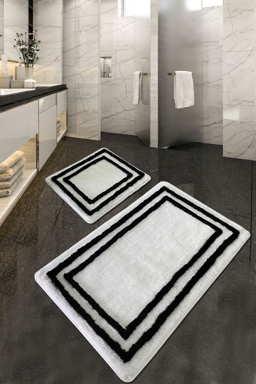 Bath Mats & Rugs Set 2 covorase de baie alb/negre din fibre sintetice Duplici The Home Collection