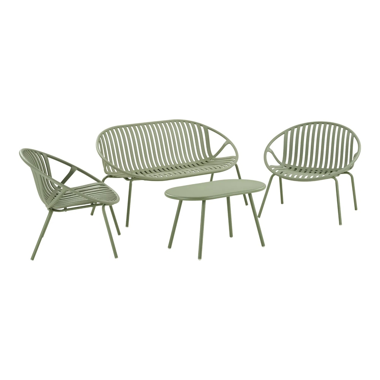 Outdoor Furniture Set 2 scaune, canapea si masa cafea exterior verde din metal Saly House Nordic