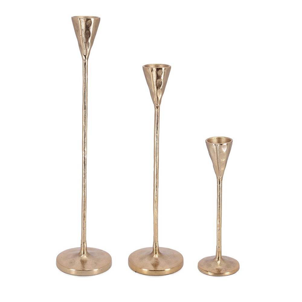 Set 3 suporturi lumanare aurii din metal Sagar Bizzotto