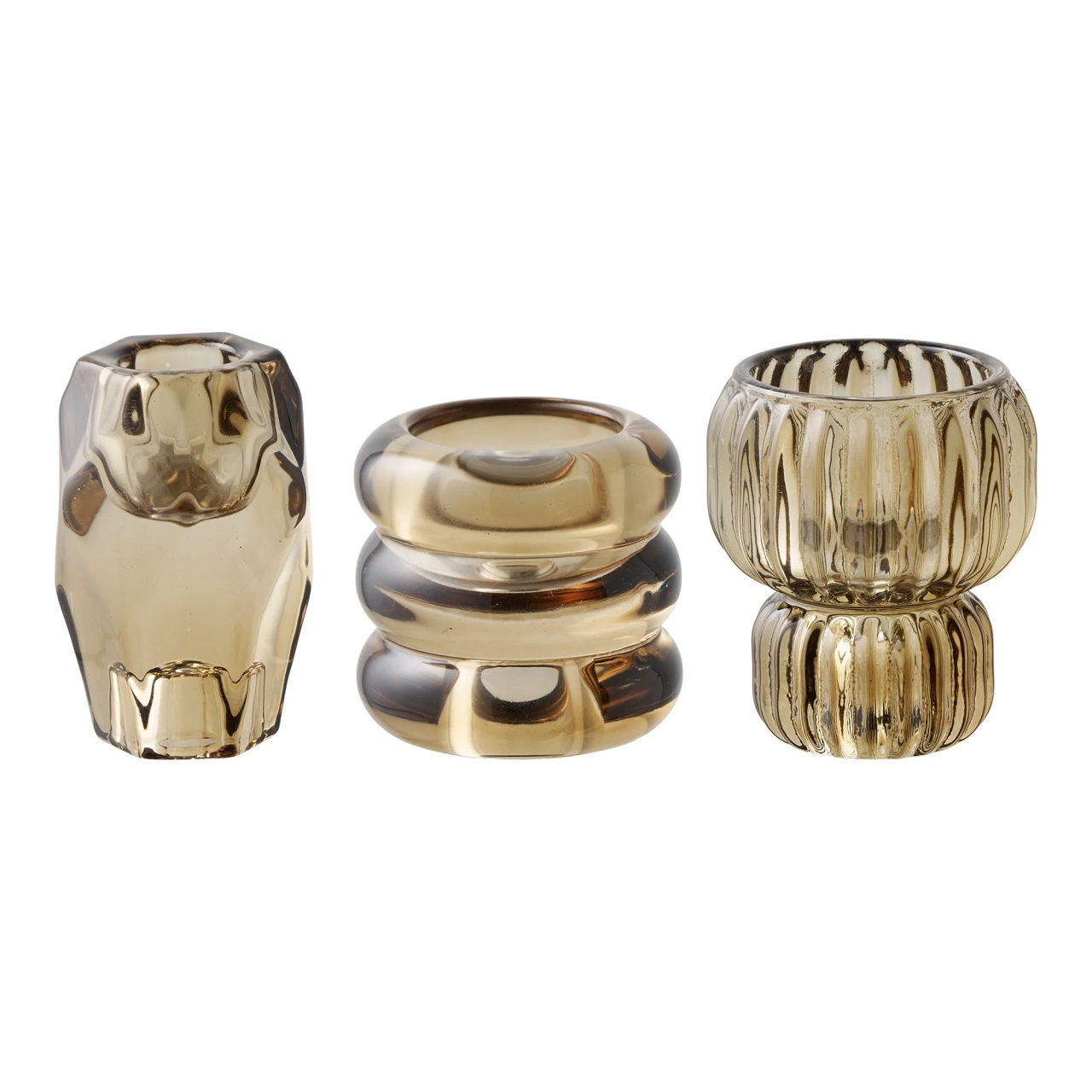 Candle Holders Set 3 suporturi lumanare maro din sticla Paris House Nordic