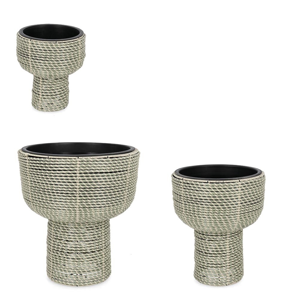 Pots & Planters Set 3 vaze verzi din fibre sintetice Thanh Copp Bizzotto