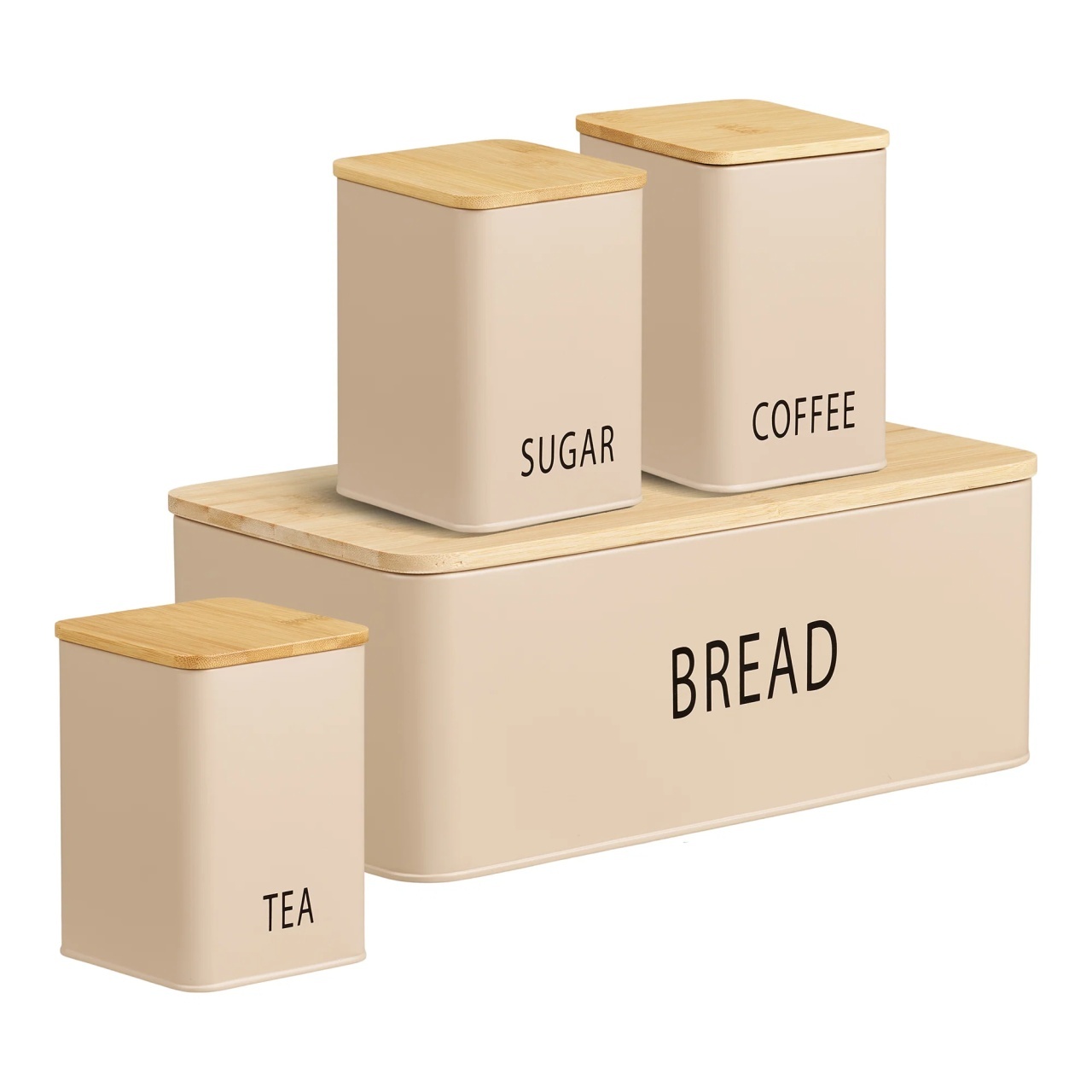 Food Storage Set 4 recipiente cu capac bej din metal Tula House Nordic