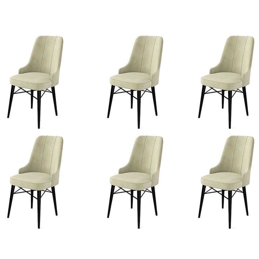 Chairs Set 6 scaune dining crem/negre din textil Pare The Home Collection