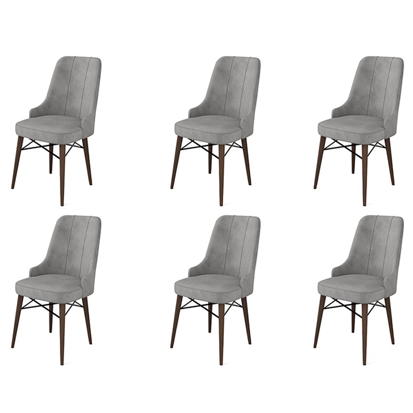Chairs Set 6 scaune dining gri/maro din textil Pare The Home Collection