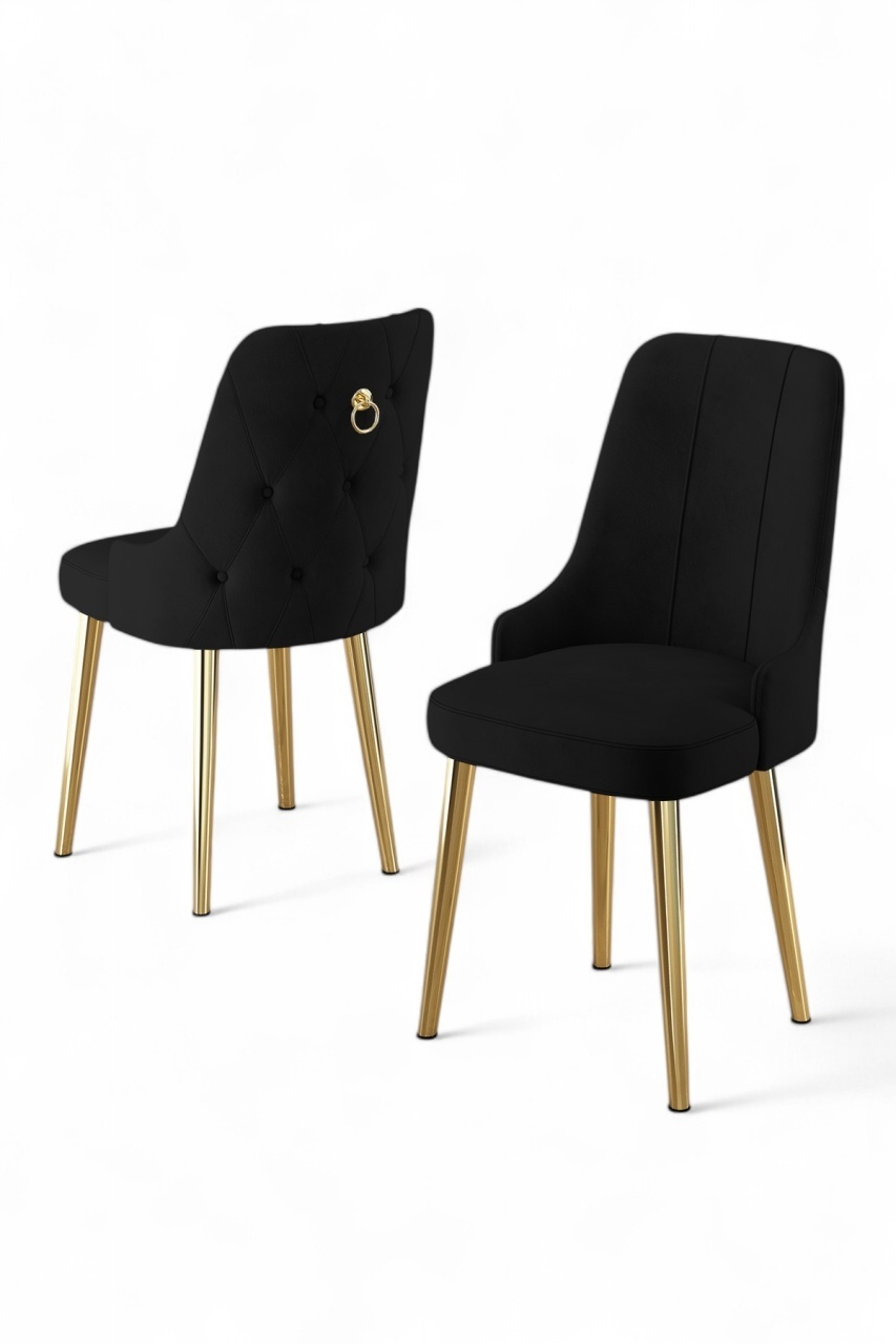 Chairs Set 6 scaune dining negre/aurii din textil Newa The Home Collection