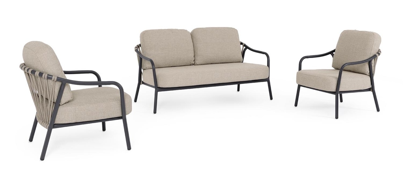 Outdoor Furniture Sets Set canapea exterior cu 2 fotolii gri carbune din metal Edvige Bizzotto