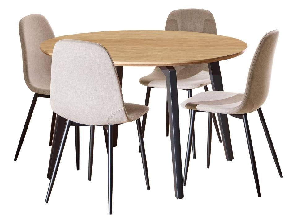 masa si scaune bucatarie Set masa dining si 4 scaune bej/maro din metal Cadiz Celia Round Actona Company