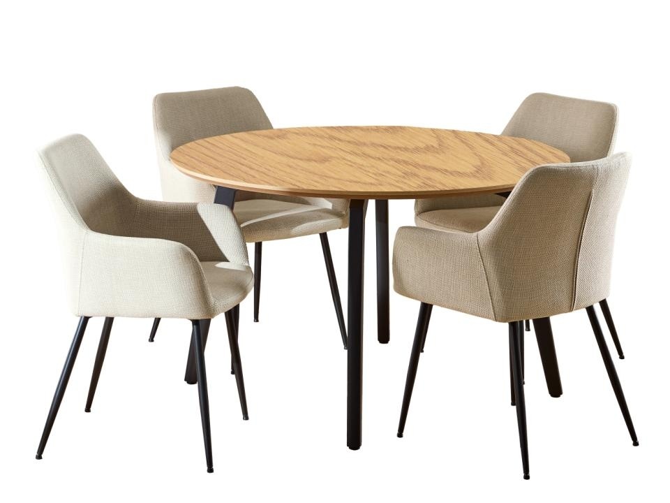 Set masa dining si 4 scaune bej/maro din metal Cadiz Round Actona Company