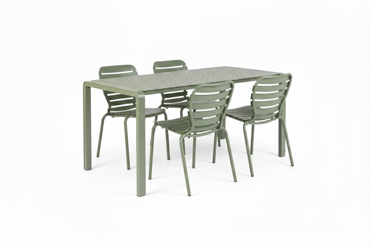 Outdoor Furniture Set masa dining si 4 scaune exterior verzi din metal Vondel Large Chair Zuiver