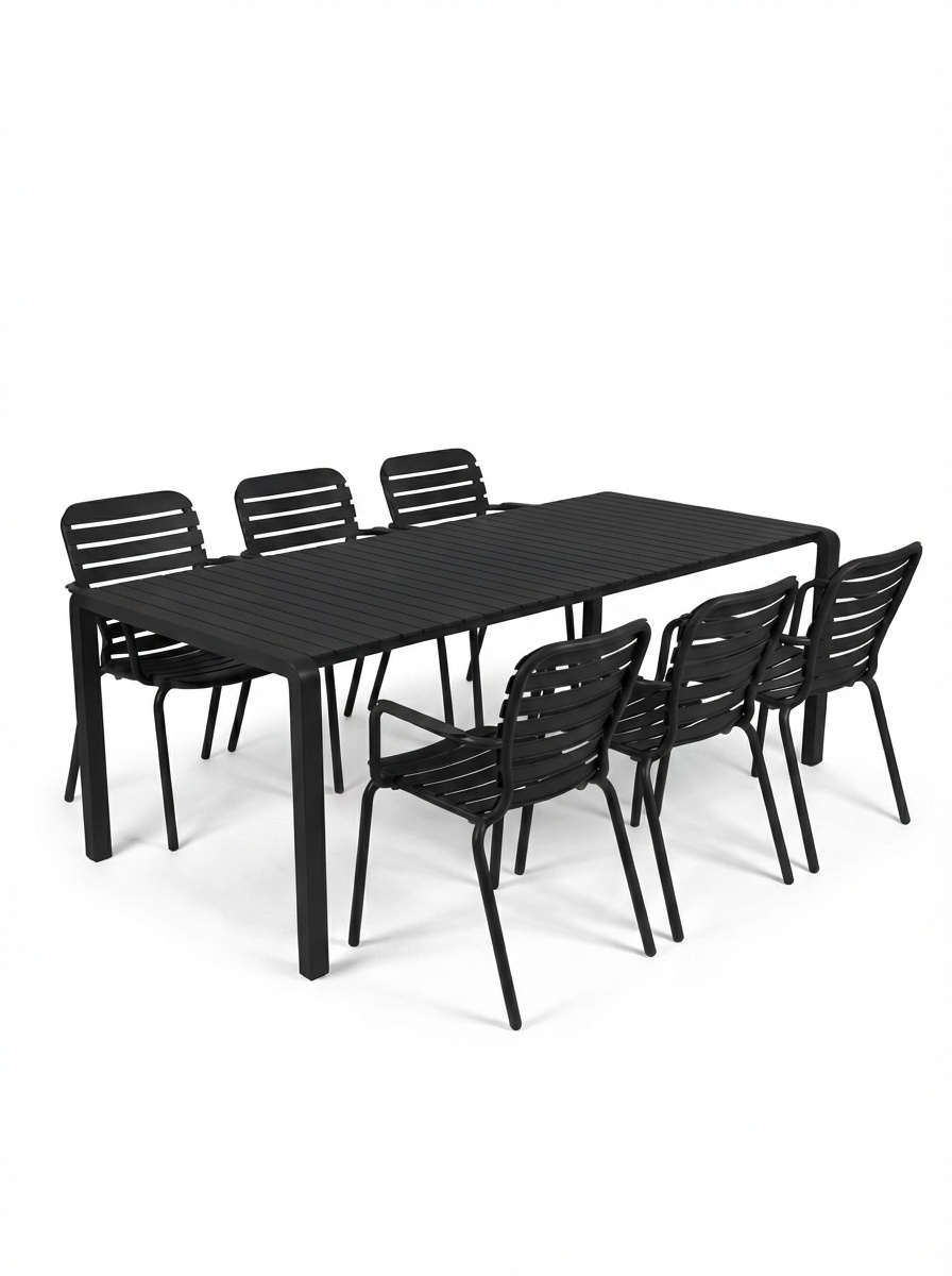 Outdoor Furniture Set masa dining si 6 scaune exterior negre din metal Vondel Zuiver