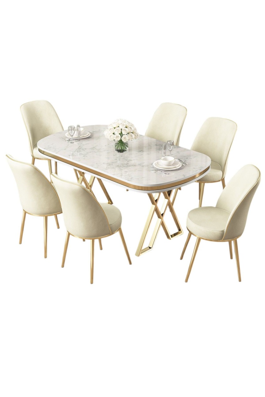 Set masa dining si 6 scaune multicolor din metal Lai The Home Collection