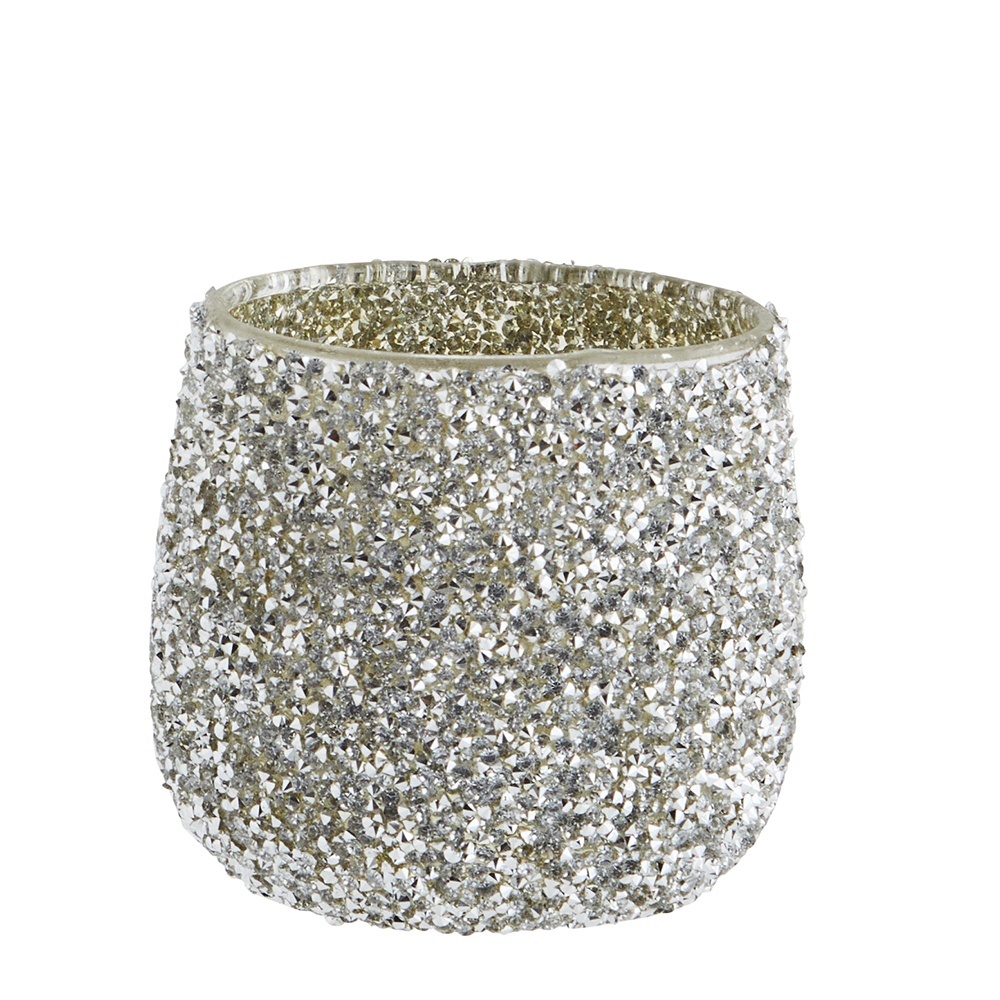 Candle Holders Suport lumanare argintiu din sticla 7 cm Glitter Madam Stoltz
