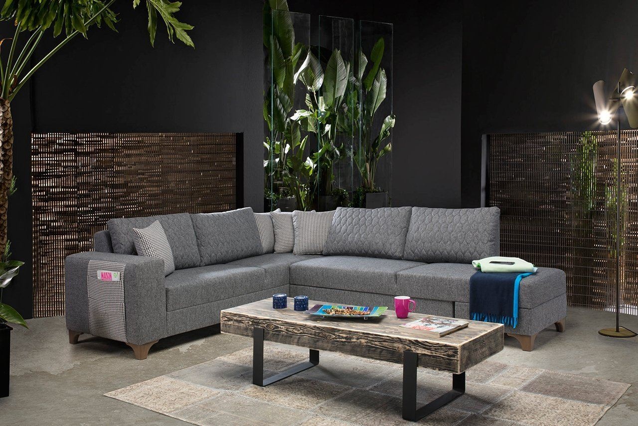 Sofas Canapea cu colt gri din textil 230 cm Loft Left The Home Collection
