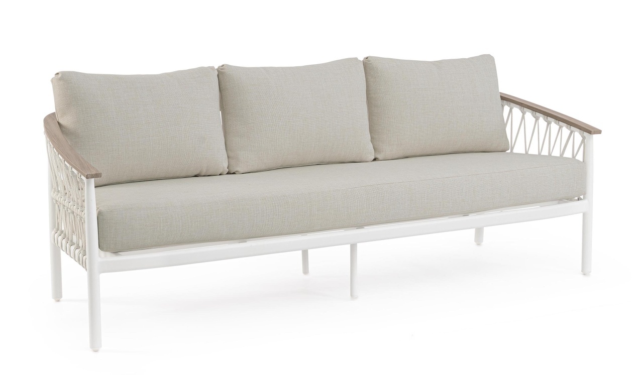 Outdoor Sofas Canapea exterior maro/alba din metal pentru 3 persoane Fenix Bizzotto