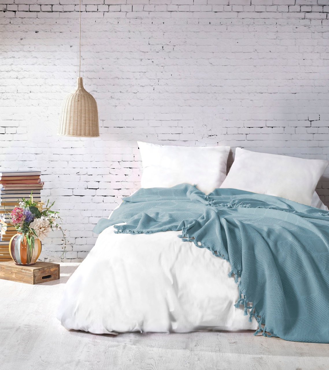 Linens & Bedding Cuvertura turcoaz din bumbac 220x240 cm Mona Double The Home Collection