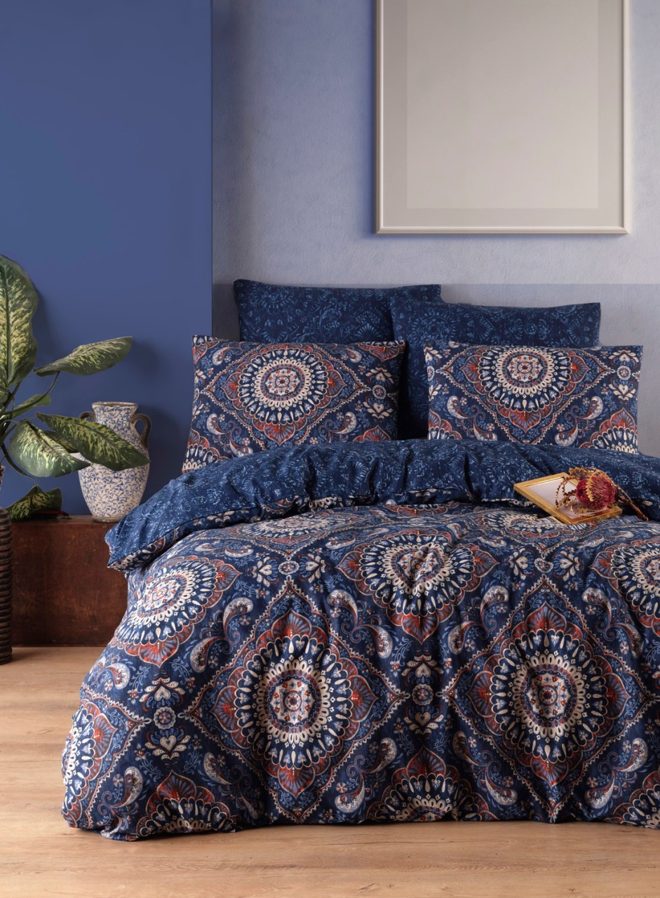 Duvet Covers Lenjerie pat albastru inchis din fibre Varak Double The Home Collection