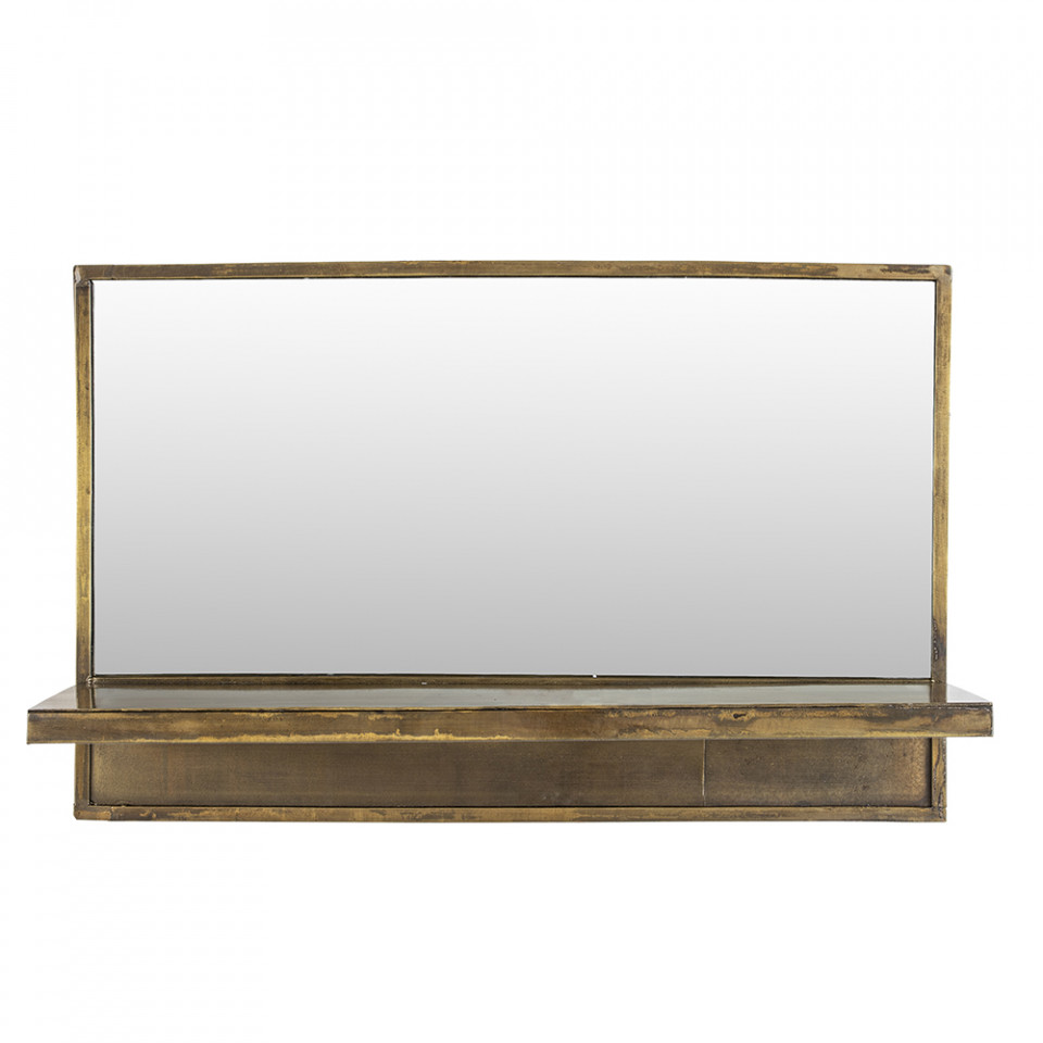 Quiet Object Oglinda cu raft maro alama din metal 38x61 cm Feyza Quiet Object