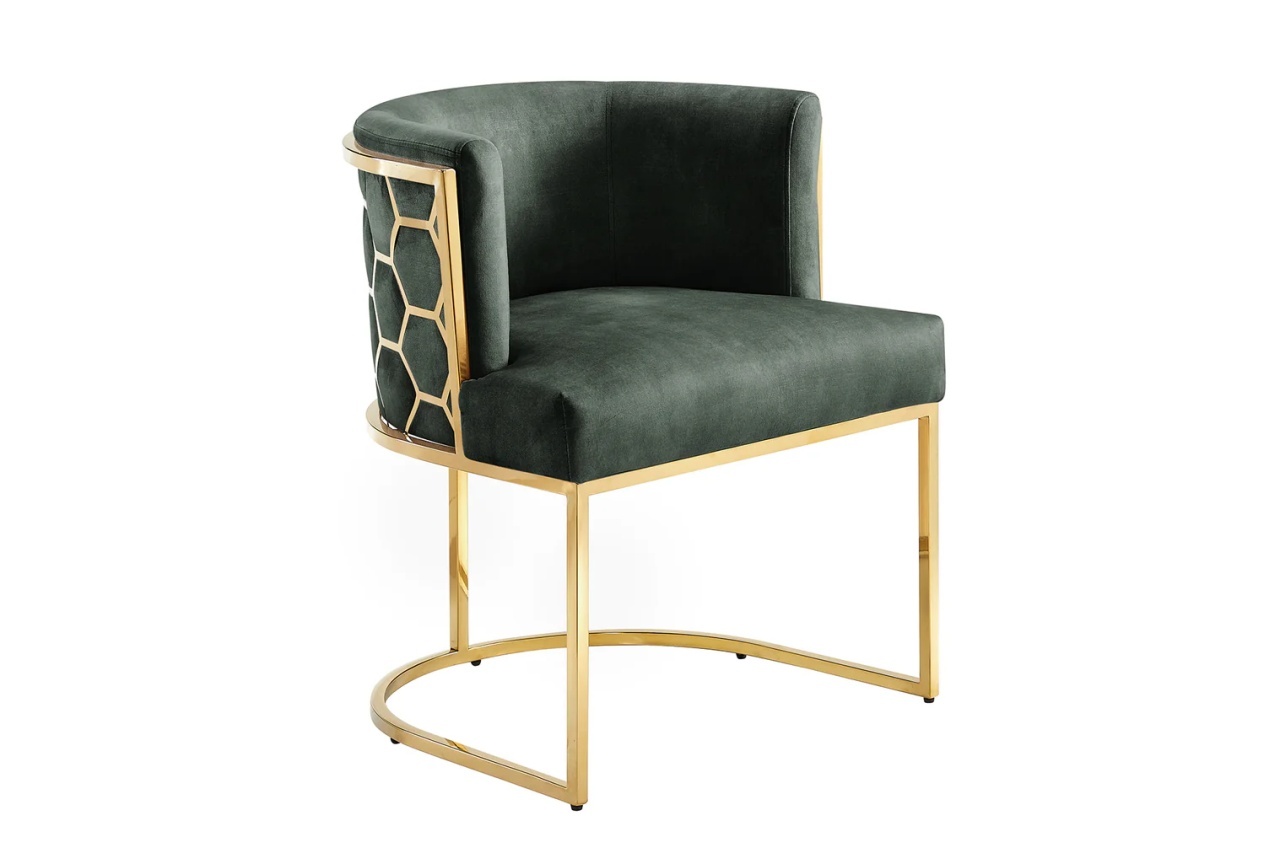 scaun verde catifea Scaun dining verde/auriu din catifea Elegance The Home Collection