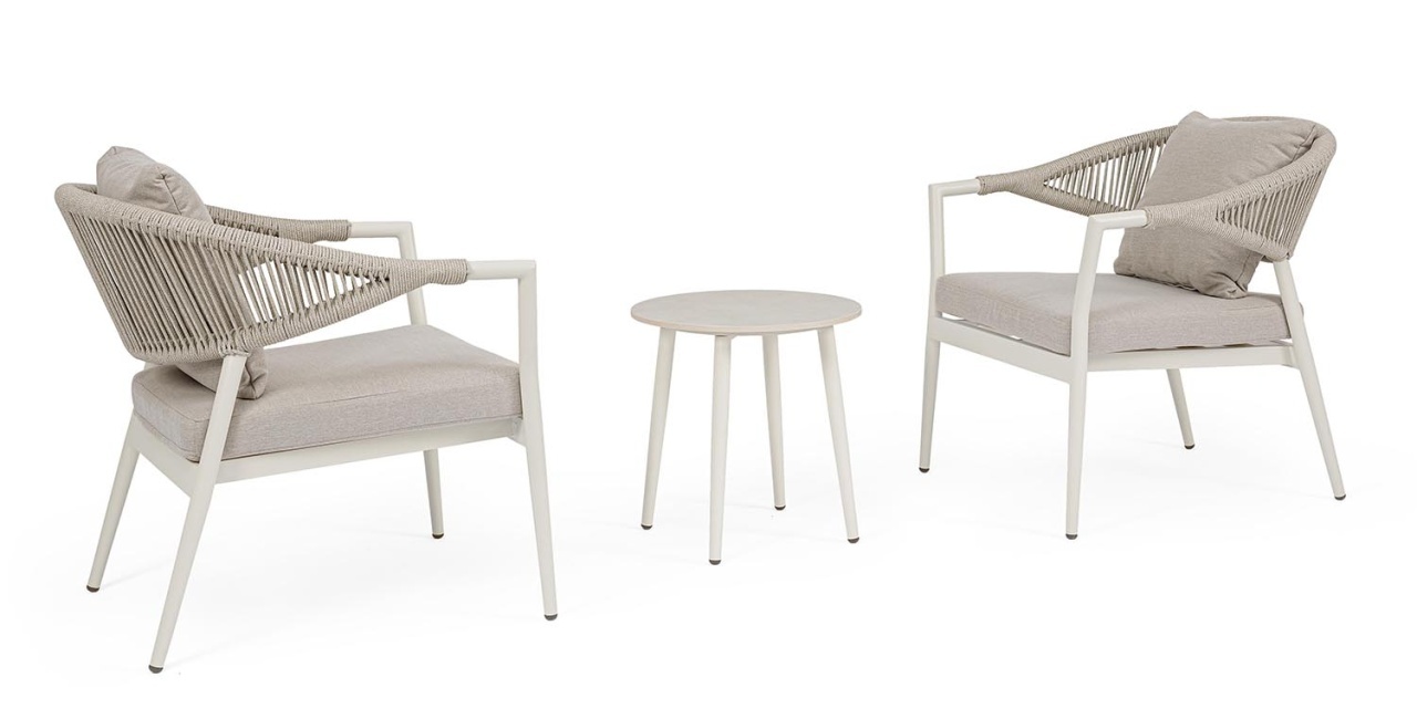 Outdoor Furniture Set 2 fotolii cu masa de cafea gri din metal Millor Bizzotto