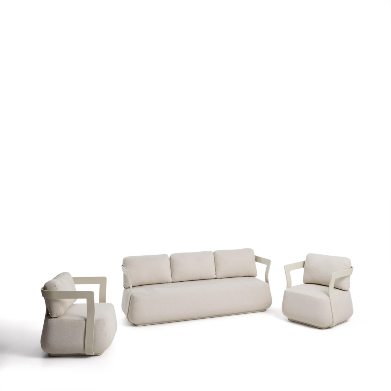 huse pentru canapea și fotolii Set canapea cu 2 fotolii exterior bej/ecru din metal Tamaris Kave Home