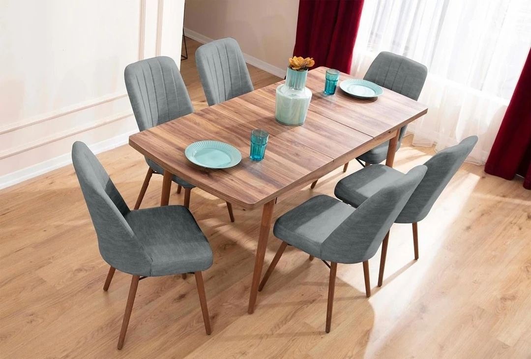 Set masa dining extensibila si 4 scaune maro/crem din lemn Lidyana The Home Collection