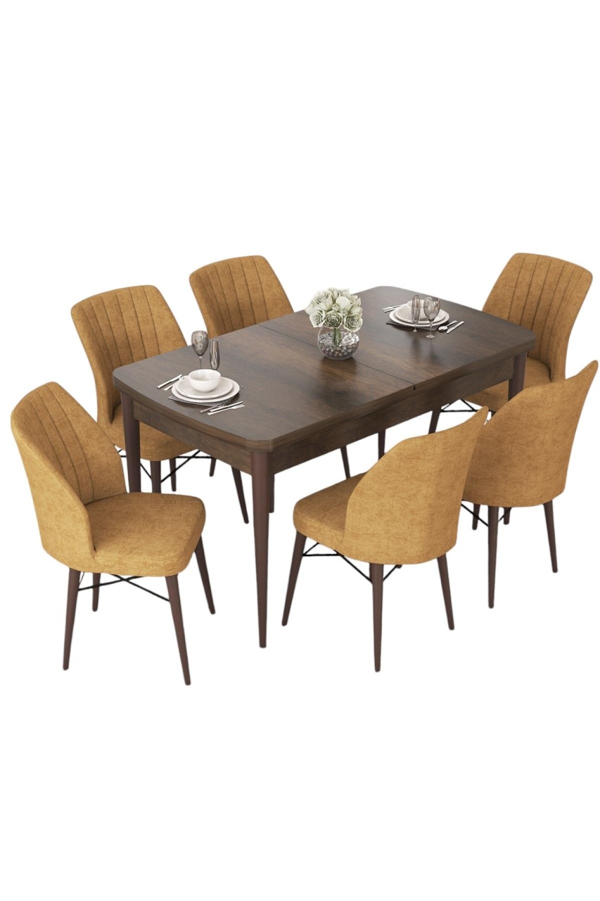 masa cu 6 scaune Set masa dining extensibila si 6 scaune maro din lemn Nef The Home Collection