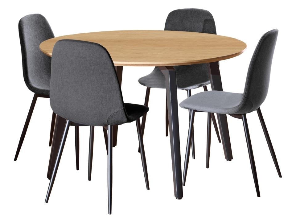 Set masa dining si 4 scaune gri/maro din metal Cadiz Actona Company