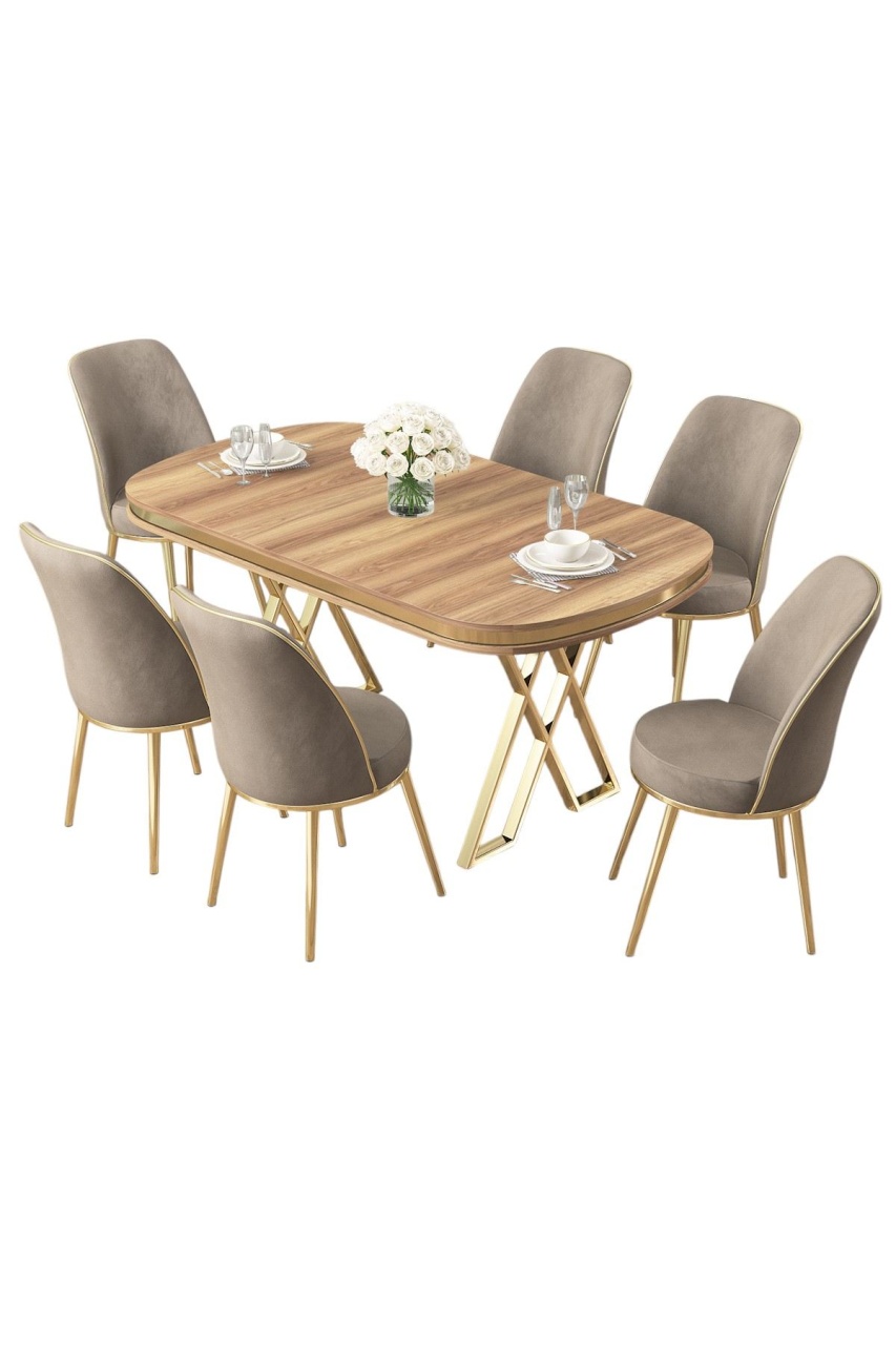 Set masa dining si 6 scaune multicolor din metal Lai Walnut The Home Collection