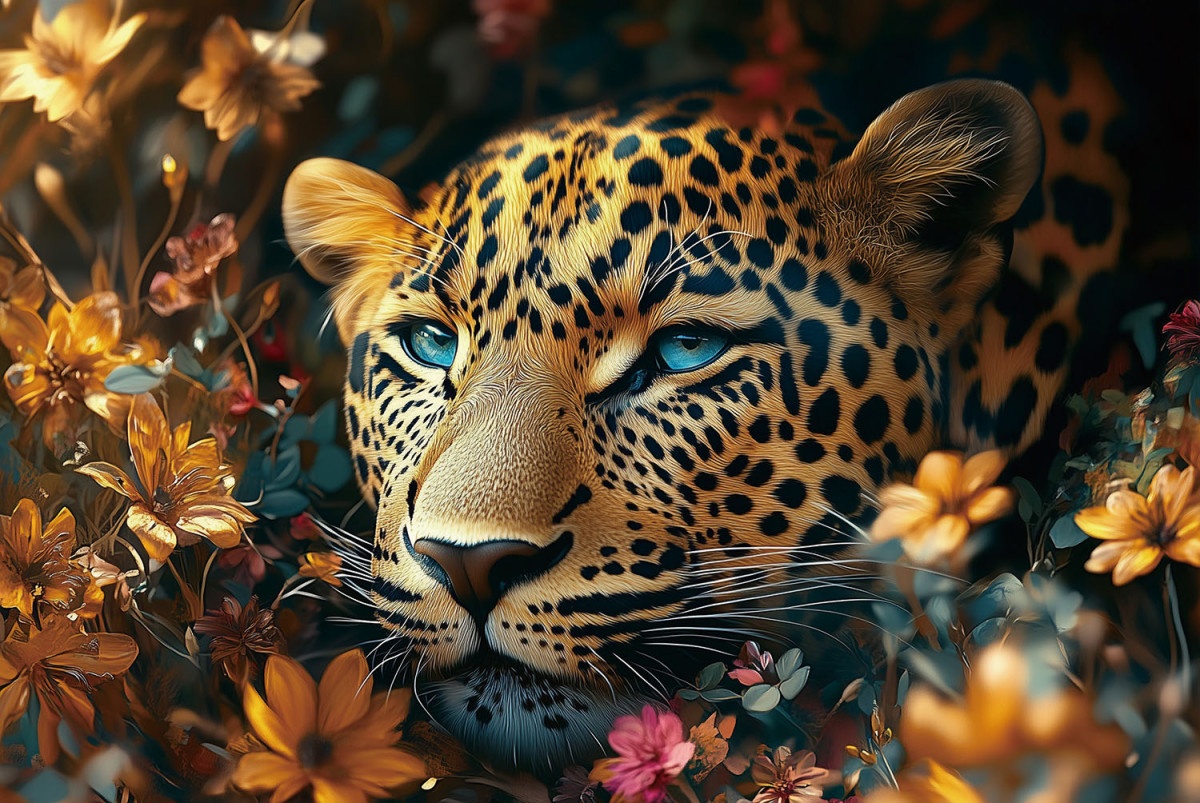 the best magnesium complex Tablou multicolor din sticla 80x120 cm Panther among the flowers Ter Halle