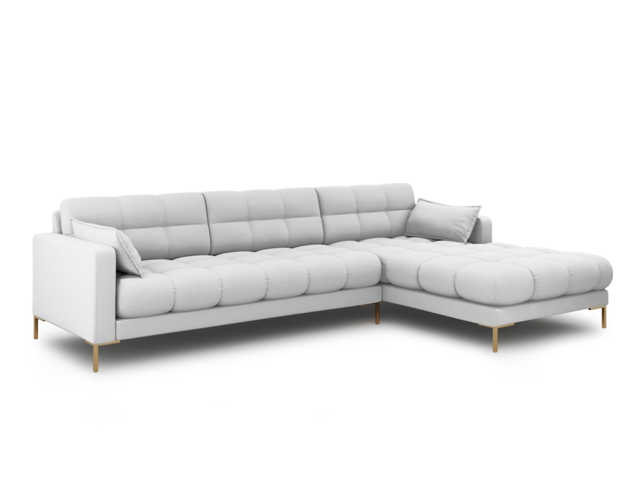 Canapea cu colt gri deschis/aurie din textil pentru 5 persoane Mamaia Right Micadoni