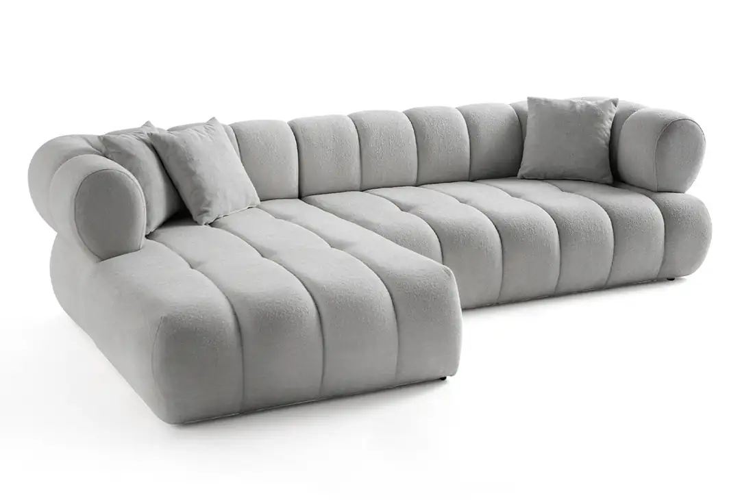 Sofas Canapea cu colt gri din textil 280 cm Petra Boucle Left The Home Collection
