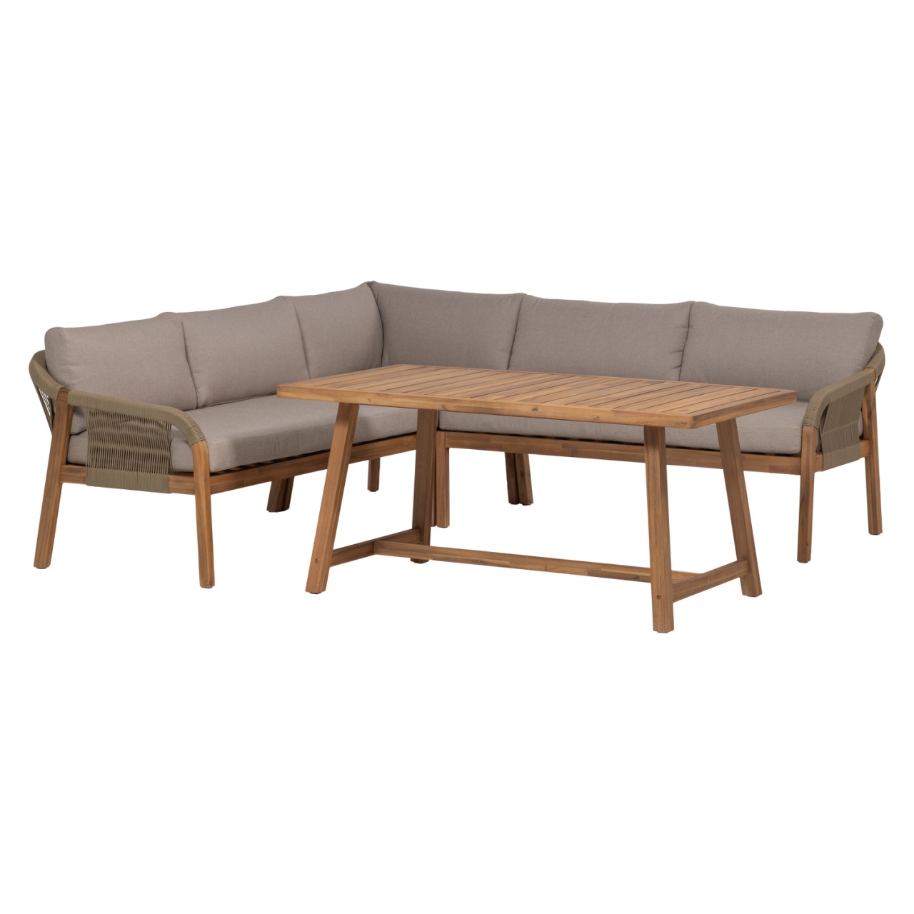 Outdoor Furniture Canapea cu colt si masa dining pentru exterior maro din textil Taro Woood