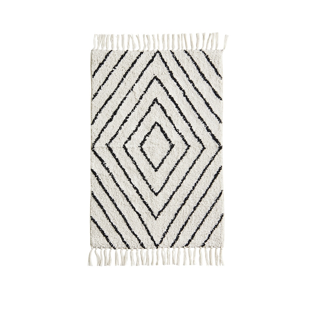 Bath Mats & Rugs Covoras pentru baie alb antic/negru din bumbac 60x90 cm Sunny Madam Stoltz