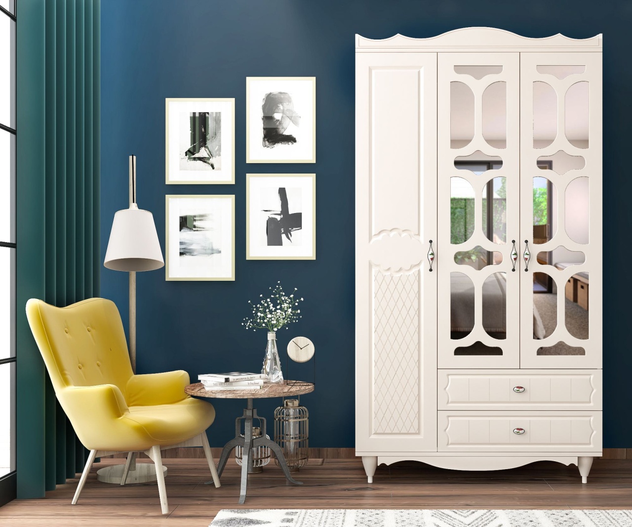 Furniture Dulap alb 190 cm Minas Mirror M The Home Collection