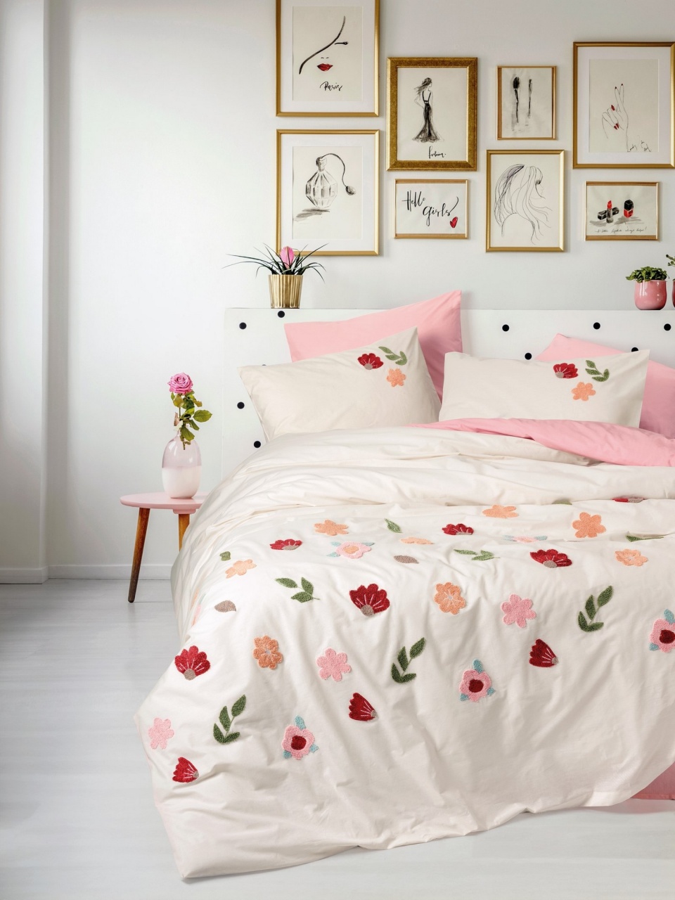 Duvet Covers Lenjerie pat roz somon din bumbac Blossom Double The Home Collection